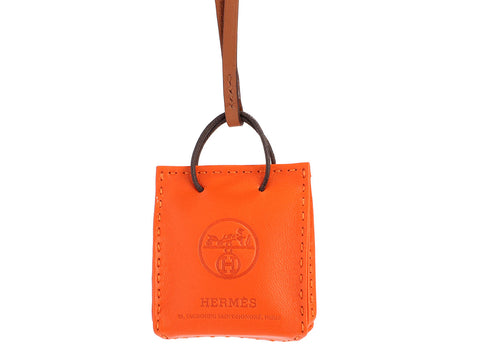 Hermes Chevre Mysore Key Chain Bag Charm Orange
