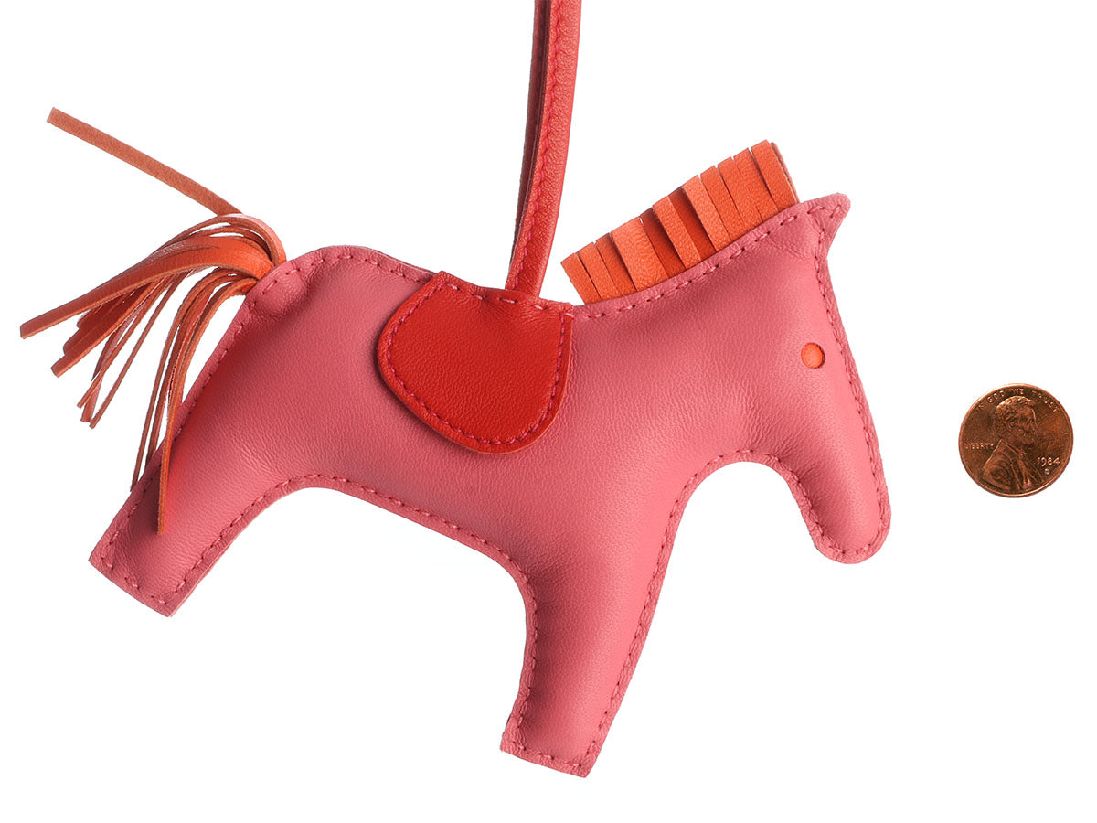 NIB HERMES Rodeo Grigri Horse Leather Bag Charm MM Rose Azalea Pink Orange  Blue