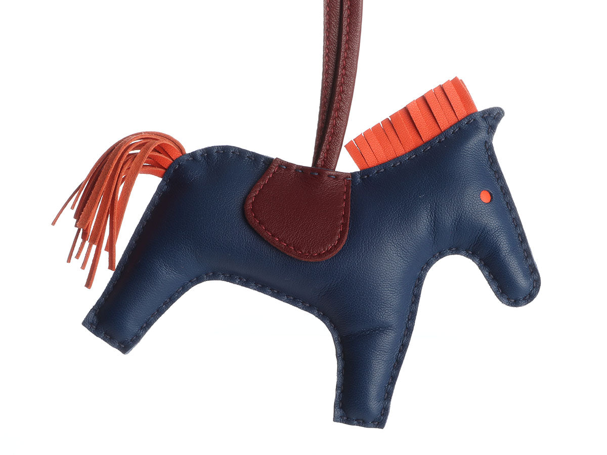 Hermes Milo Lambskin Rodeo Horse Bag Charm GM Black Blue