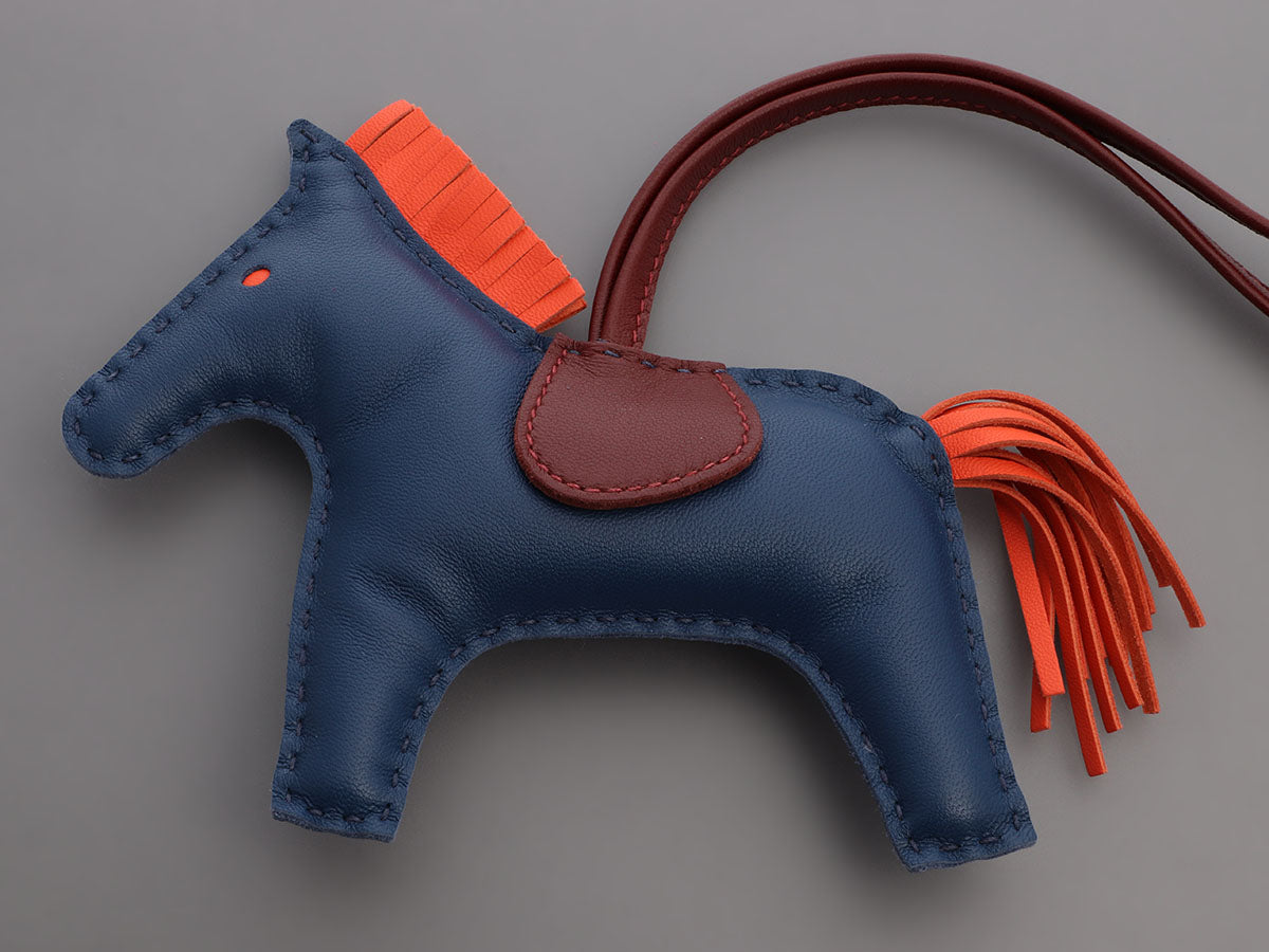 Hermes Rodeo Lambskin Leather Horse Bag Charm Blue
