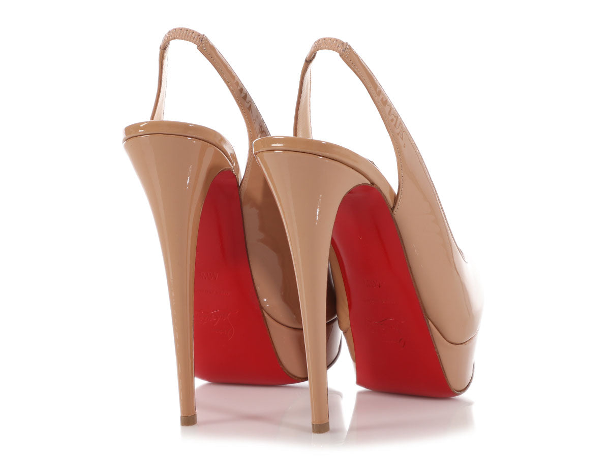 Christian Louboutin Beige Patent Leather Lady Peep Toe Platform