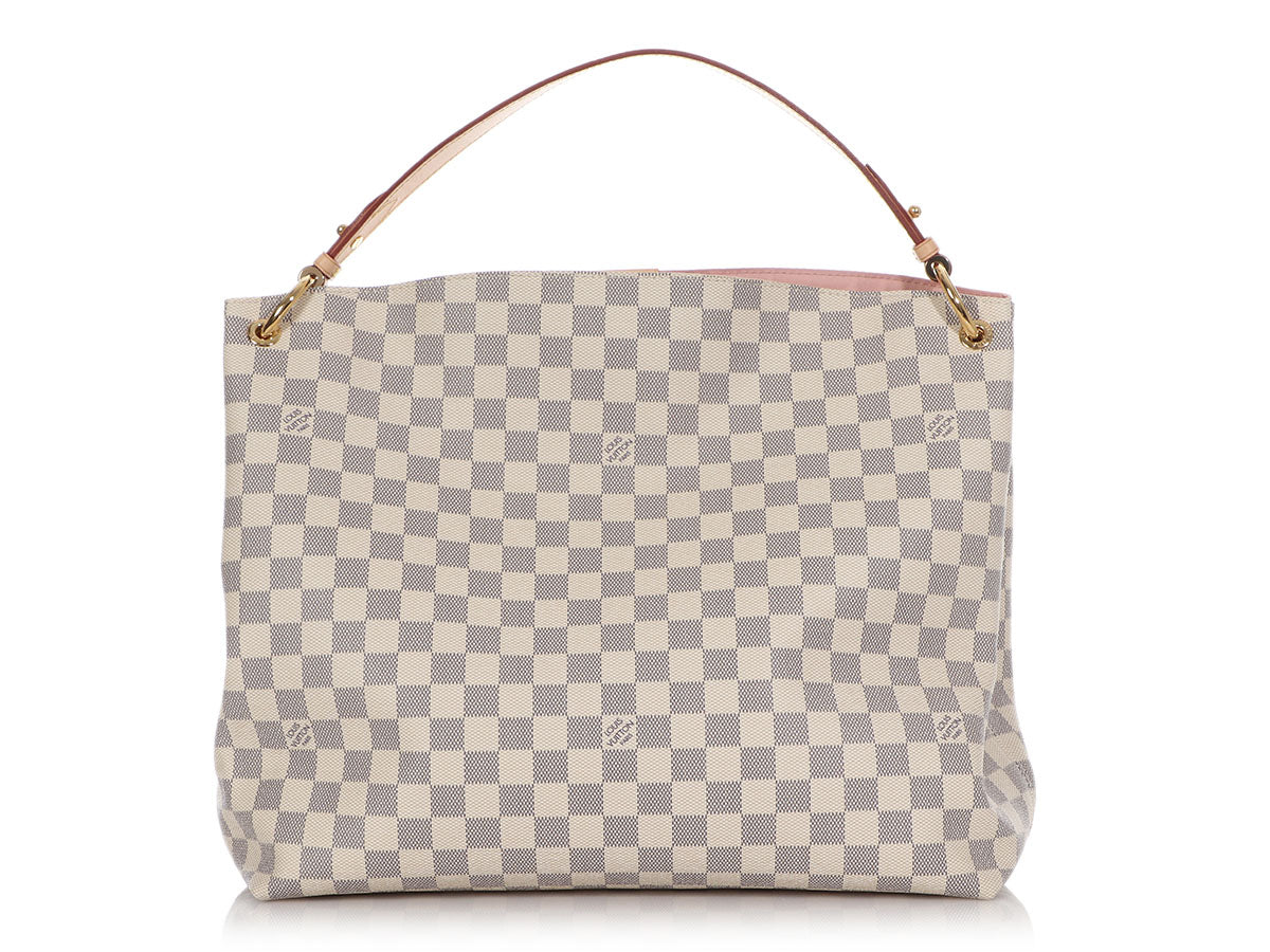 Louis Vuitton White and Blue Damier Azur Coated Canvas Gracefull mm Gold Hardware, 2021 (Like New), White/Pink Womens Handbag