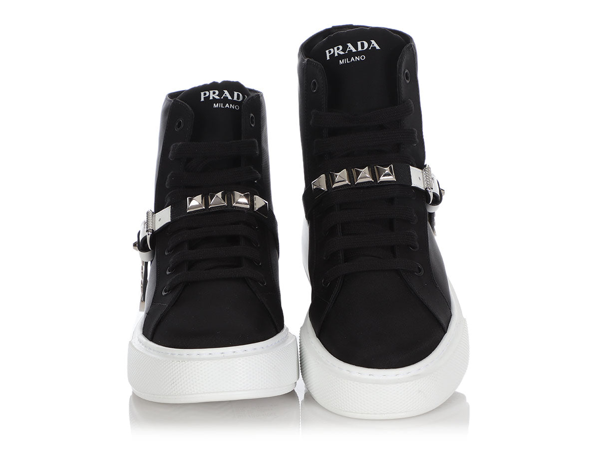 Prada Black Nylon Studded Sneakers