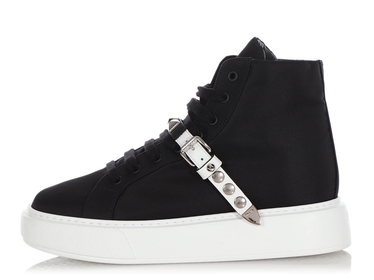 Prada Black Nylon Studded Sneakers