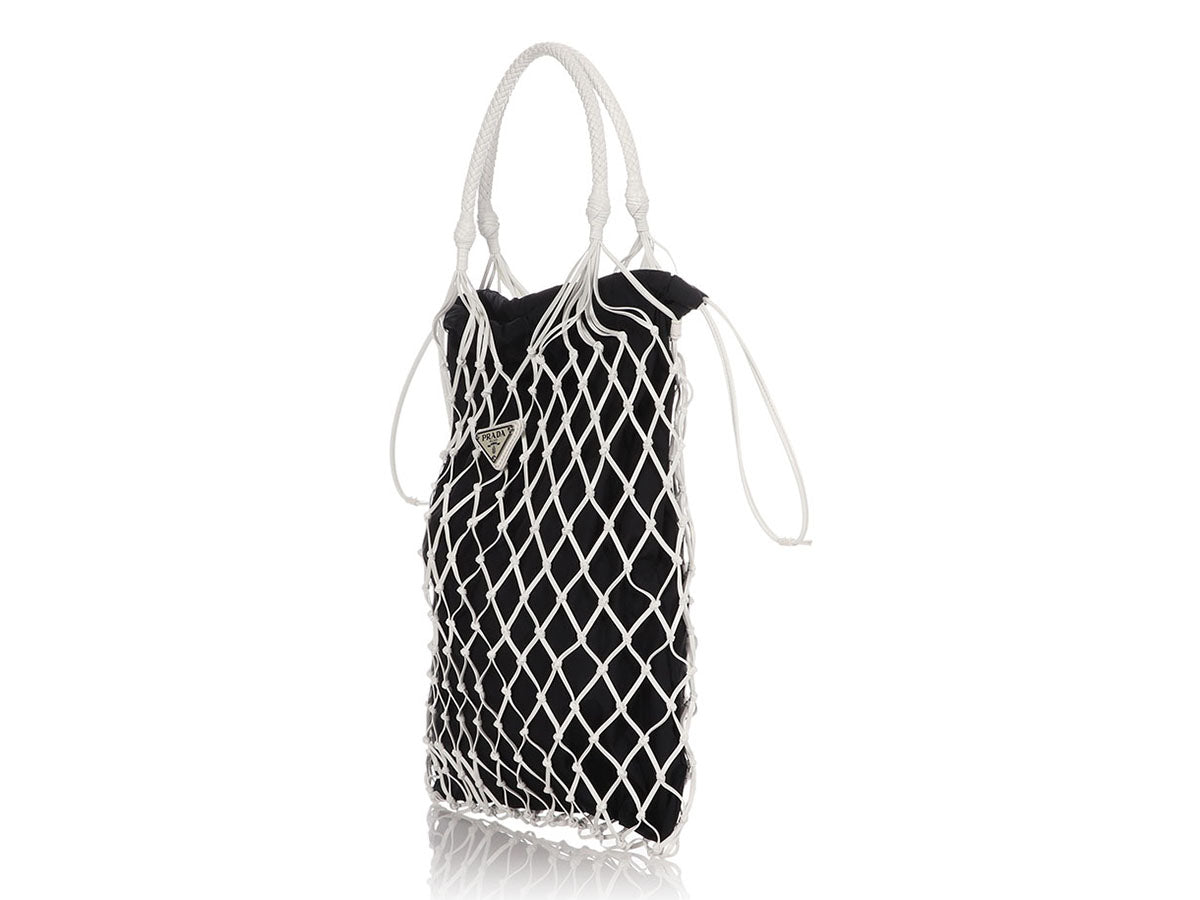 Prada Black and White Tessuto Nylon Net Tote