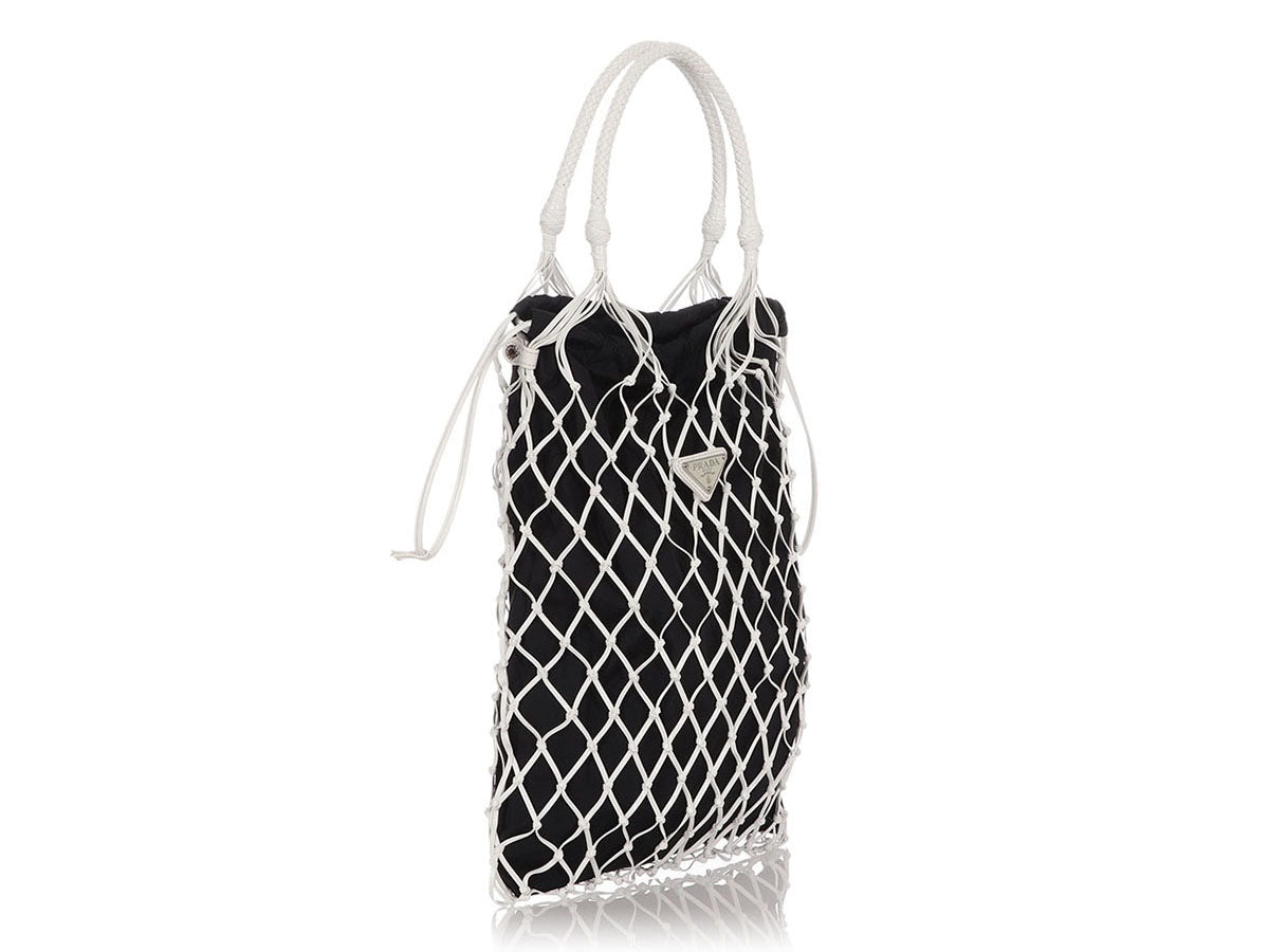 Prada Black and White Tessuto Nylon Net Tote