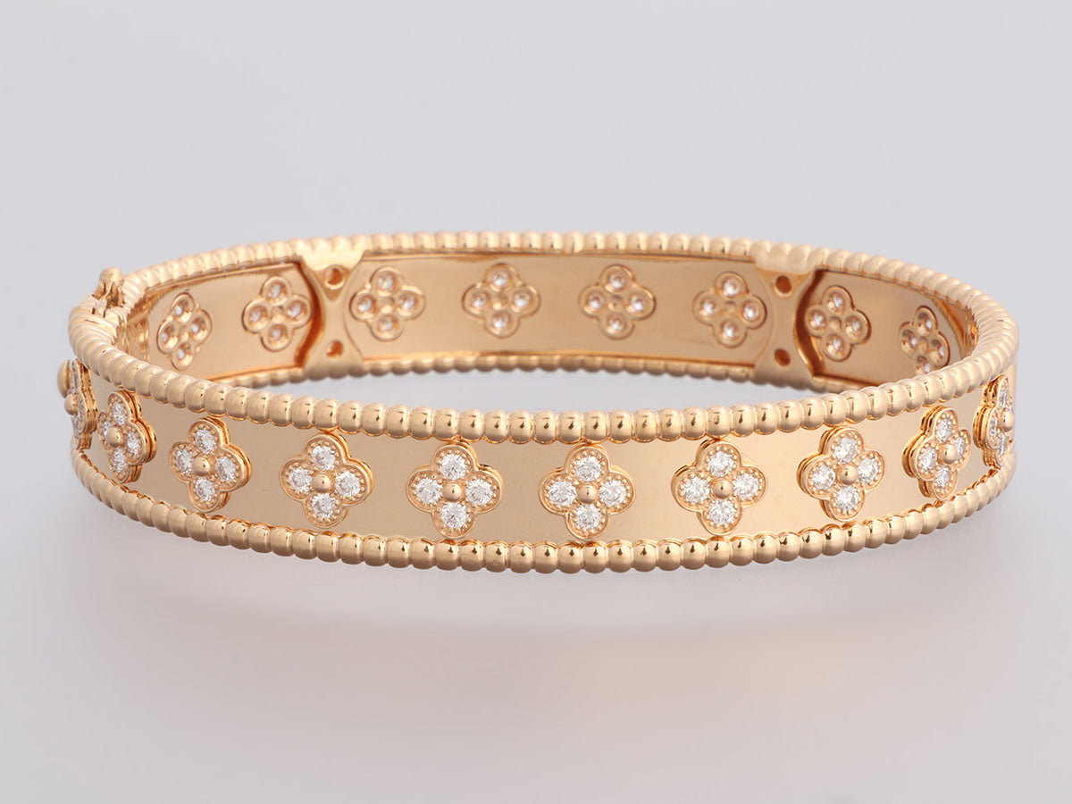 Perlée clovers bracelet, large model 18K yellow gold, Diamond - Van Cleef &  Arpels