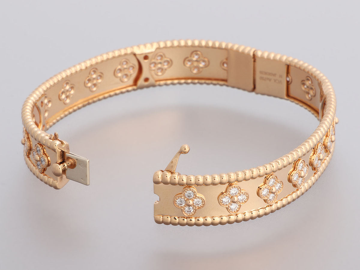Van Cleef & Arpels Perlee Clovers Diamond 18K Rose Gold Medium Model Bracelet L