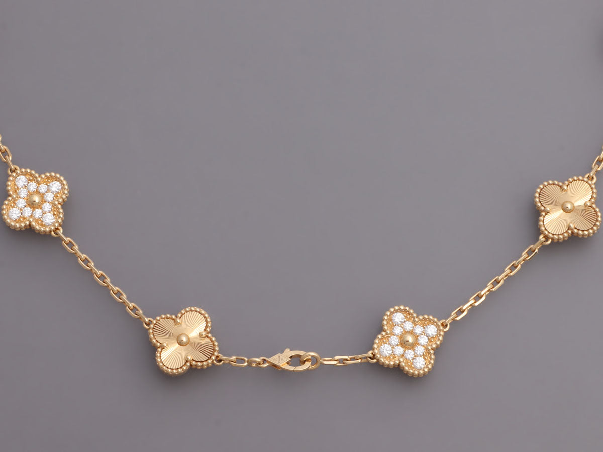 Van Cleef Arpels Vintage Alhambra Guilloche 10 Motifs Necklace In 18Kt  Yellow Gold