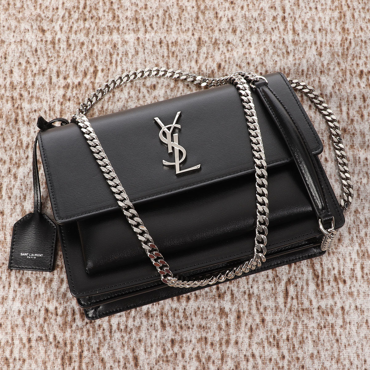 Saint Laurent Sunset Monogram Medium Leather Shoulder Bag Black